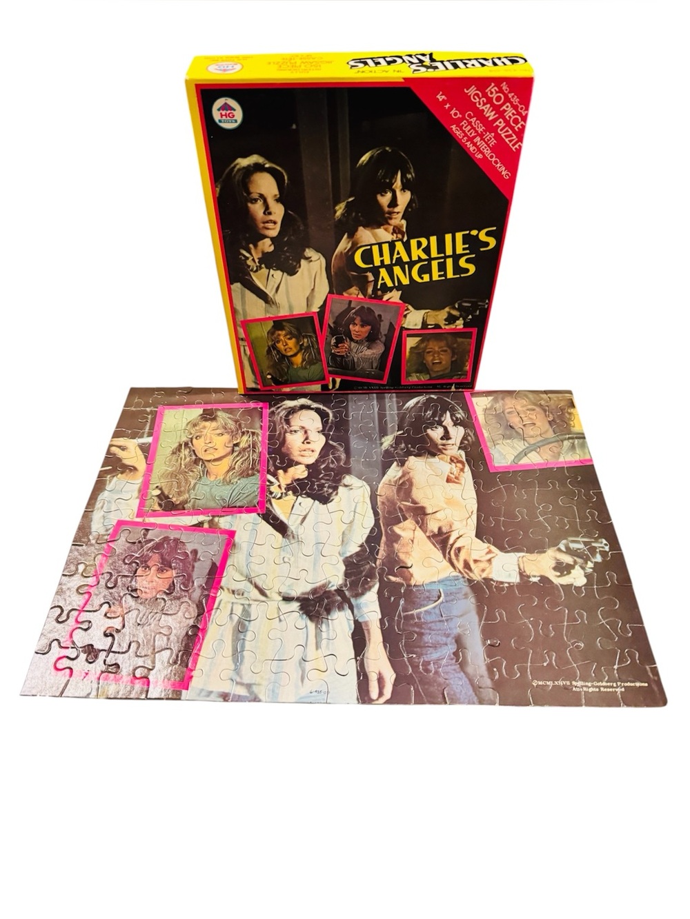 1977 HG Toys CHARLIE'S ANGELS In Action 14" x 10" Jigsaw Puzzle Complete in Box